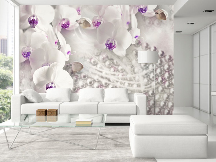 Fototapeta Romantyczna abstrakcja - kompozycja z białymi orchideami i perłami 65620