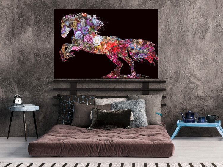 Obraz Szał kwiatów - abstrakcja z motywem kwiatowym w kształcie konia 135230 additionalImage 3