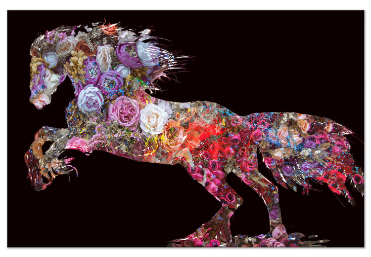 Obraz Szał kwiatów - abstrakcja z motywem kwiatowym w kształcie konia 135230