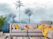 Fototapeta Powiew tropików – pochmurny krajobraz przedstawiający palmy i ptaki 138740