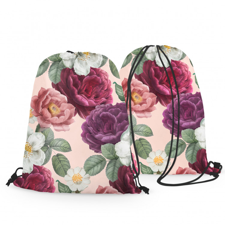 Worek plecak Piwonie w rozkwicie - wzór kwiatowy w stylu vintage na brzoskwiniowym tle 147640 additionalImage 3