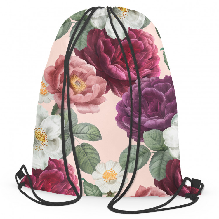 Worek plecak Piwonie w rozkwicie - wzór kwiatowy w stylu vintage na brzoskwiniowym tle 147640