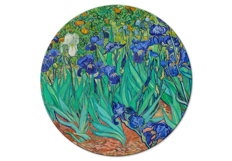 Obraz w kształcie koła Irysy autorstwa Vincenta van Gogha - niebieskie kwiaty na łące 148740