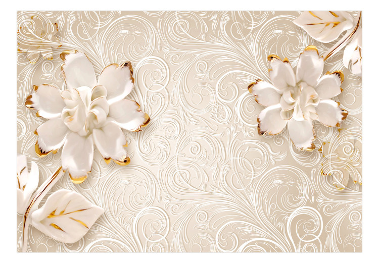 Fototapeta Złocone kwiaty i perłowy ornament ze złotymi i białymi dodatkami 137850 additionalImage 1
