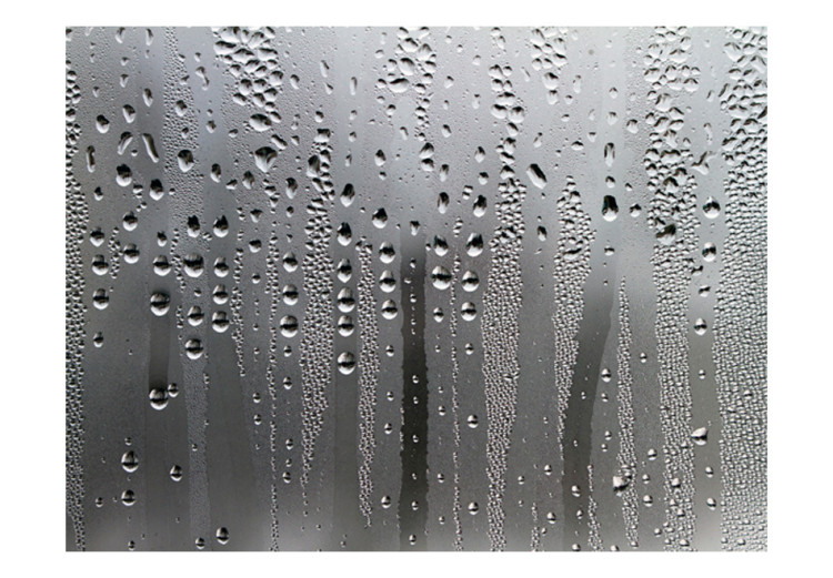 Fototapeta Deszcz - szary motyw kropli deszczu spływających zaparowanej szybie 61060 additionalImage 1
