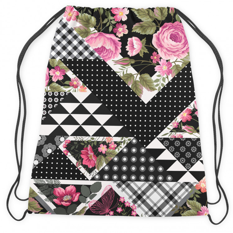 Worek plecak Kwiatowy patchwork - geometryczna, czarno-biała wycinanka z kwiatami 147370 additionalImage 2