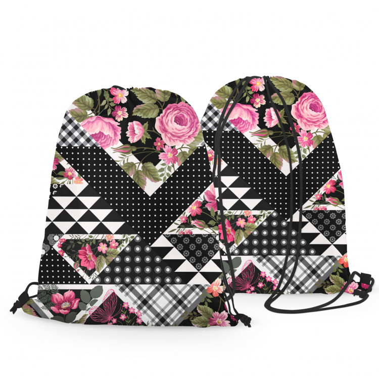 Worek plecak Kwiatowy patchwork - geometryczna, czarno-biała wycinanka z kwiatami 147370 additionalImage 3