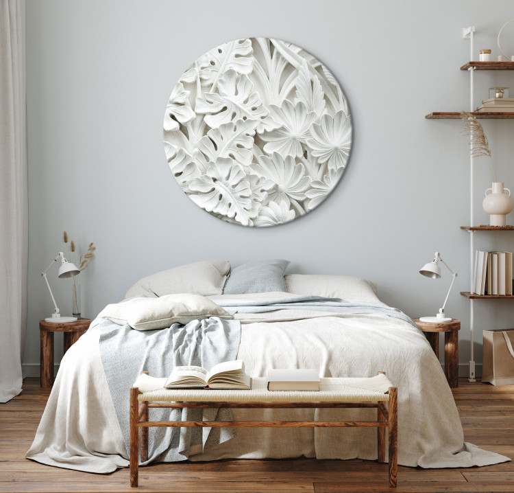 Obraz koło Wyrzeźbiona natura - deseń z białymi liśćmi z kamienia 148670 additionalImage 4