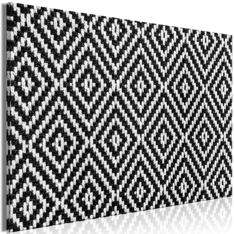 Obraz Splot tkacki - abstrakcja czarno biała przedstawiająca fantazyjny deseń inspirowany splotem tkaniny w stylu skandynawskim 117180 additionalImage 2