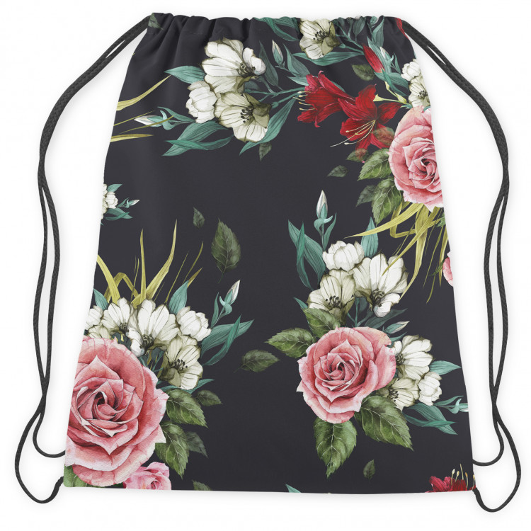 Worek plecak Proste piękno - kompozycja kwiatów róż w stylu vintage na czarnym tle 147580 additionalImage 3