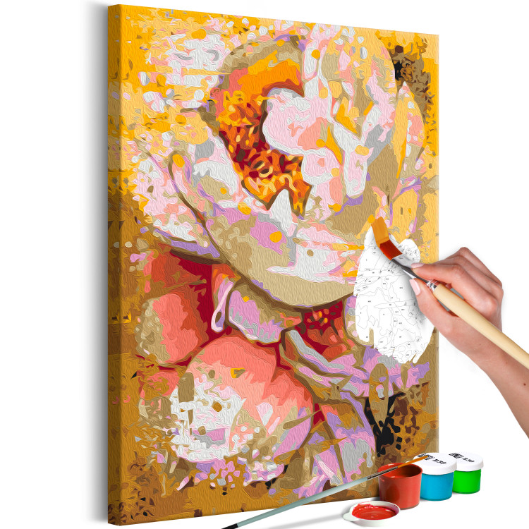 Obraz do malowania po numerach Białe kwiaty - kwitnąca jasna kamelia na złotym abstrakcyjnym tle 146190 additionalImage 6