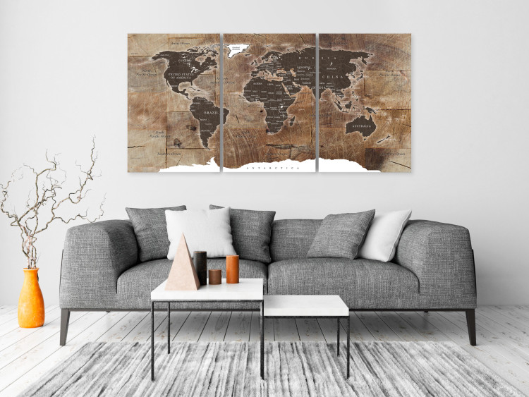 Obraz Mapa świata: Drewniana mozaika (3-częściowy) 122201 additionalImage 3