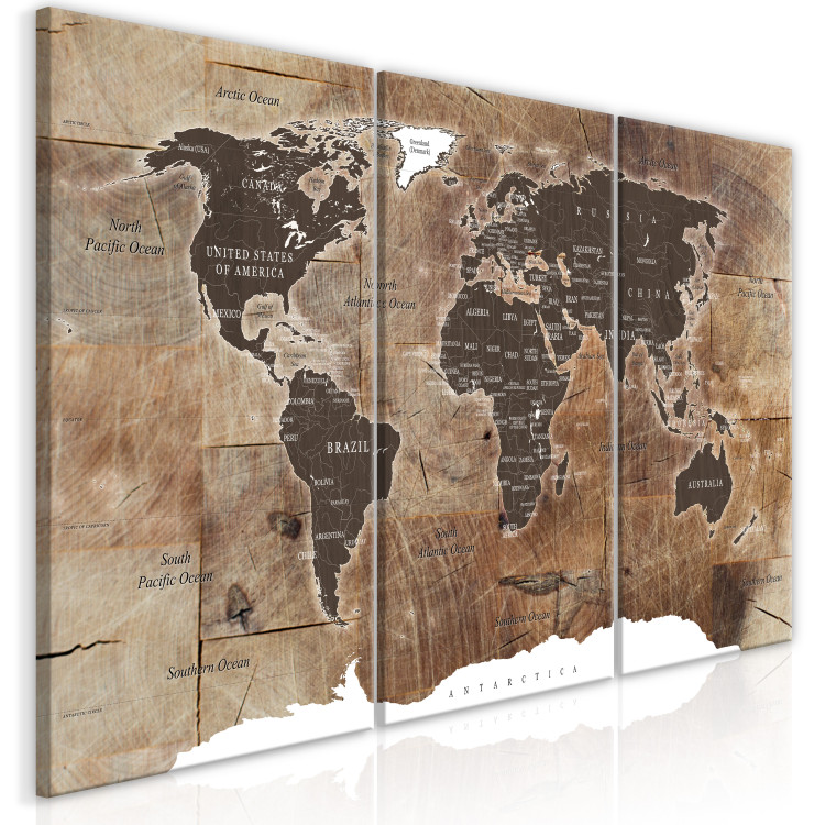 Obraz Mapa świata: Drewniana mozaika (3-częściowy) 122201 additionalImage 2
