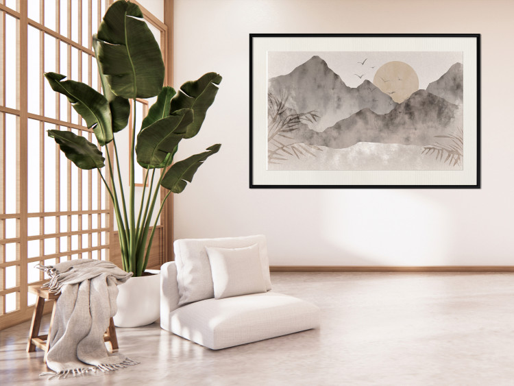 Plakat Pejzaż wabi-sabi - wschód słońca i skaliste gór w japońskim stylu 145101 additionalImage 18