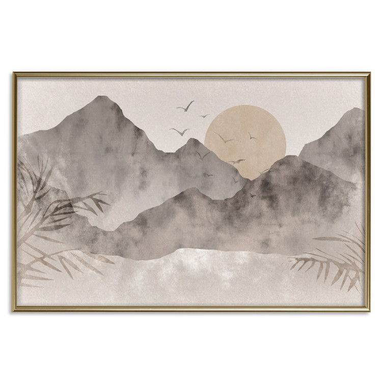 Plakat Pejzaż wabi-sabi - wschód słońca i skaliste gór w japońskim stylu 145101 additionalImage 12