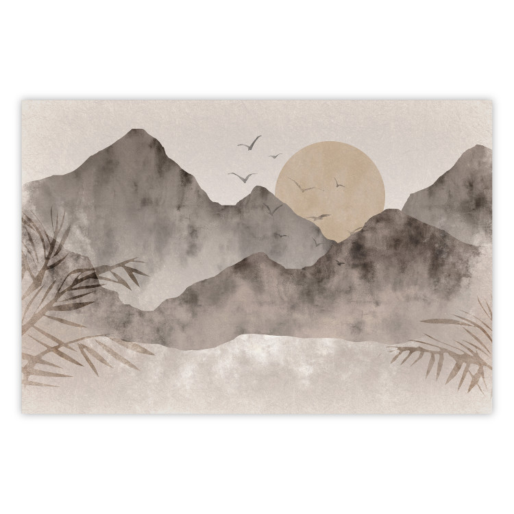 Plakat Pejzaż wabi-sabi - wschód słońca i skaliste gór w japońskim stylu 145101
