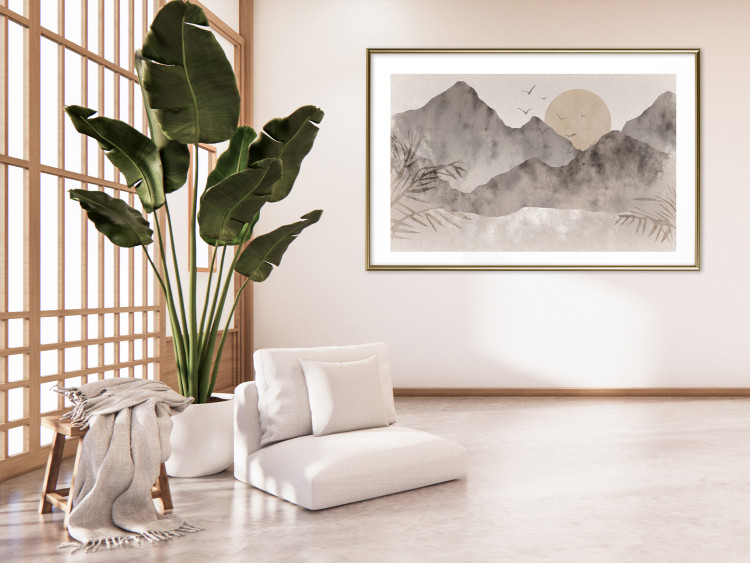 Plakat Pejzaż wabi-sabi - wschód słońca i skaliste gór w japońskim stylu 145101 additionalImage 23
