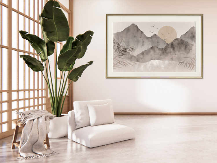 Plakat Pejzaż wabi-sabi - wschód słońca i skaliste gór w japońskim stylu 145101 additionalImage 15