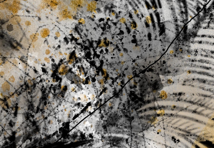 Okrągły obraz Czarne piórko - linearny szkic ze złotą strukturą na beżowym tle 148711 additionalImage 2