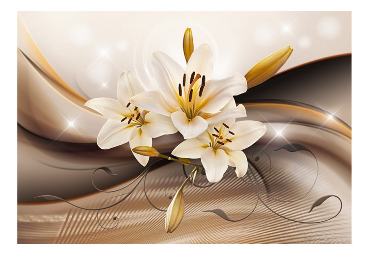 Fototapeta Biała lilia - kompozycja natury z delikatnym tłem złota i blasku 3D 63921 additionalImage 1