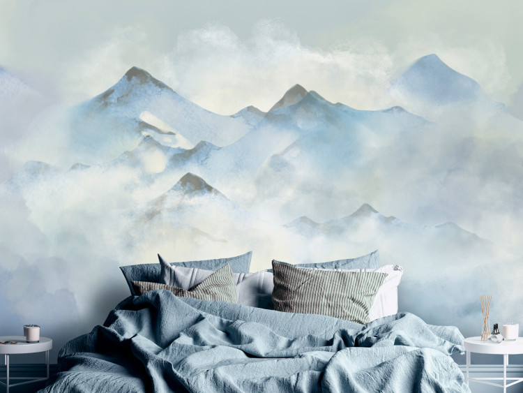 Fototapeta Zima w górach – krajobraz szczytów pokrytych śniegiem i mgłą 138831