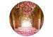 Okrągły obraz Leśna alejka - zdjęcie drzew z różowymi liśćmi w świetle słońca 148631
