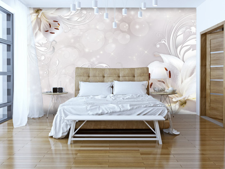 Fototapeta Kompozycja z liliami - białe kwiaty z ornamentami w stylu glamour 66131
