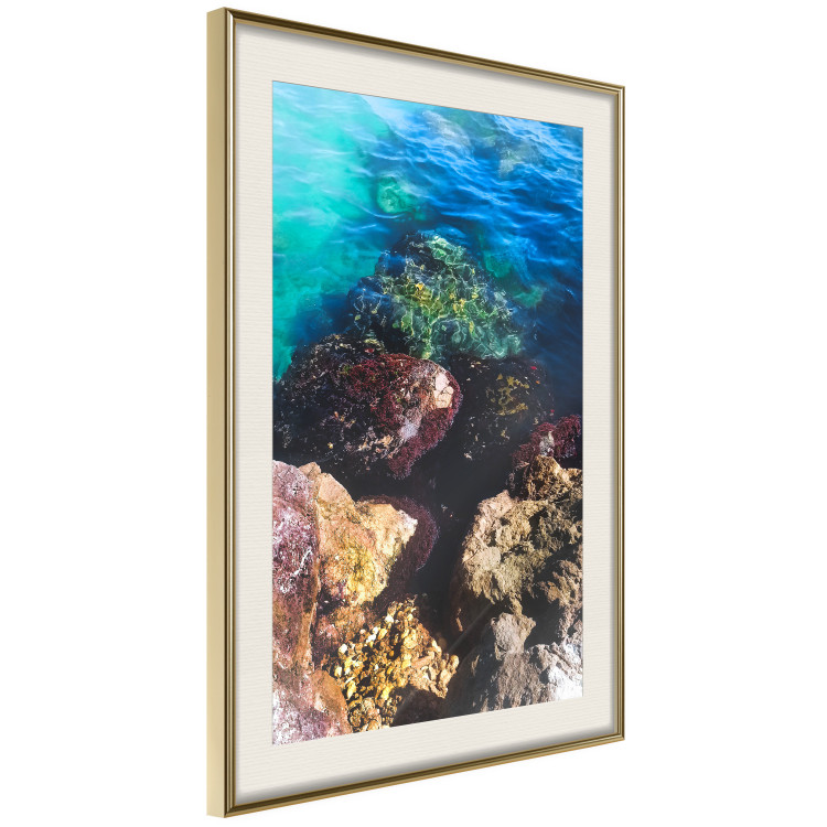 Plakat Skalisty brzeg morza - zdjęcie barwnych kamieni i błękitnej wody 146241 additionalImage 10