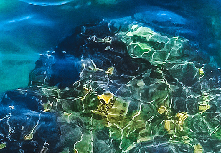 Plakat Skalisty brzeg morza - zdjęcie barwnych kamieni i błękitnej wody 146241 additionalImage 4