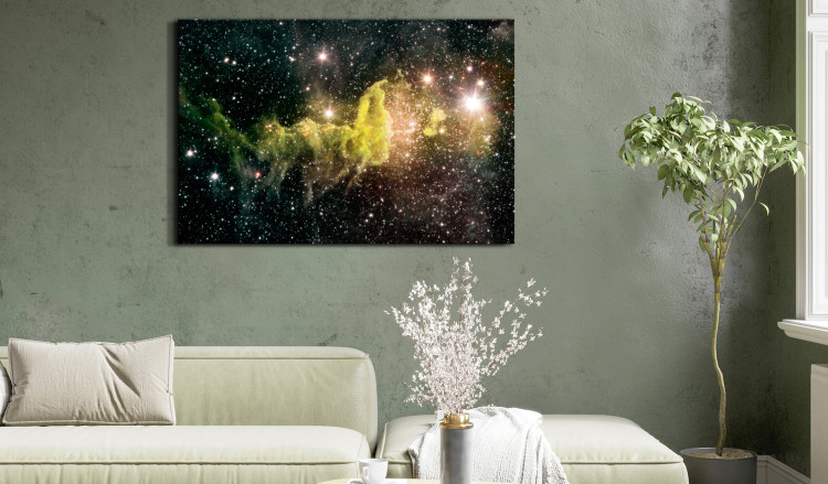 Obraz na szkle Zielona mgławica - oślepiające gwiazdy w przestrzeni kosmicznej 146441 additionalImage 3