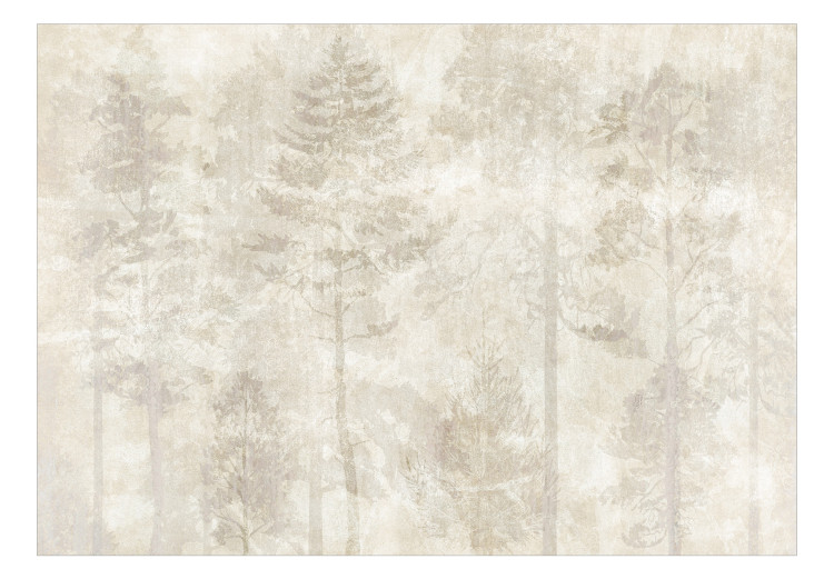 Fototapeta Senny las - grafika z drzewami na kamiennym beżowo-kremowym tle 145251 additionalImage 1