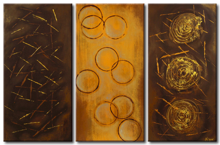 Obraz Kolory (3-częściowy) - abstrakcja w odcieniach brązu i złota we wzory 48161