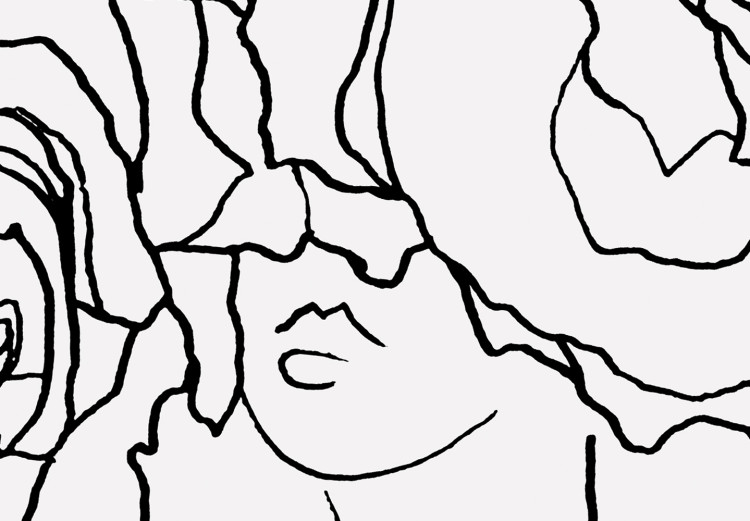 Obraz Na głowie róże - czarno-biała, linearna grafika z sylwetką kobiety 132081 additionalImage 5