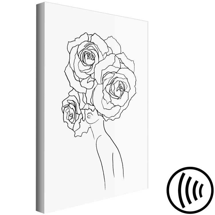 Obraz Na głowie róże - czarno-biała, linearna grafika z sylwetką kobiety 132081 additionalImage 6