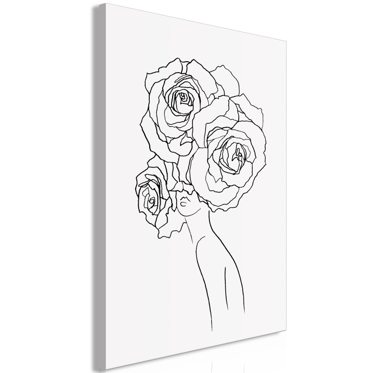 Obraz Na głowie róże - czarno-biała, linearna grafika z sylwetką kobiety 132081 additionalImage 2