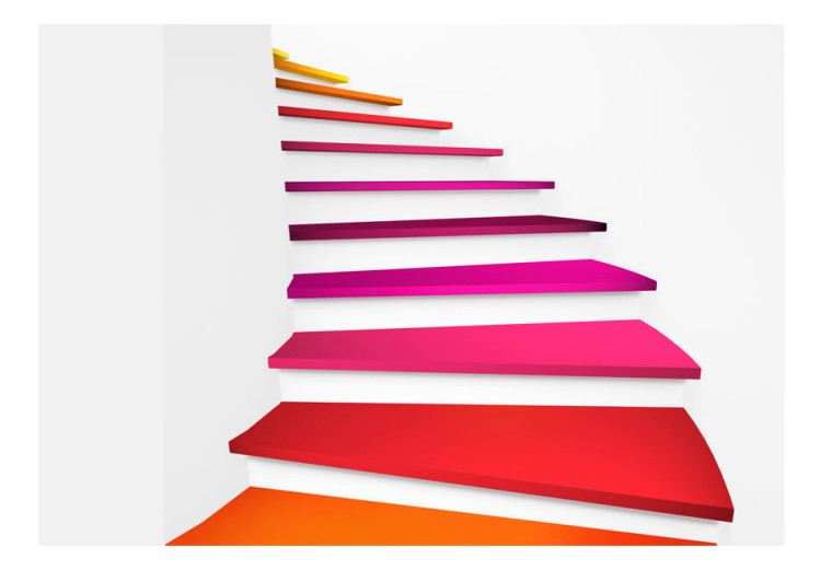 Fototapeta Iluzja 3D - abstrakcja w białej przestrzeni z kolorowymi schodami 59781 additionalImage 1