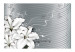 Fototapeta Fantazja z ornamentami - białe lilie na szarym geometrycznym tle 97181 additionalThumb 1