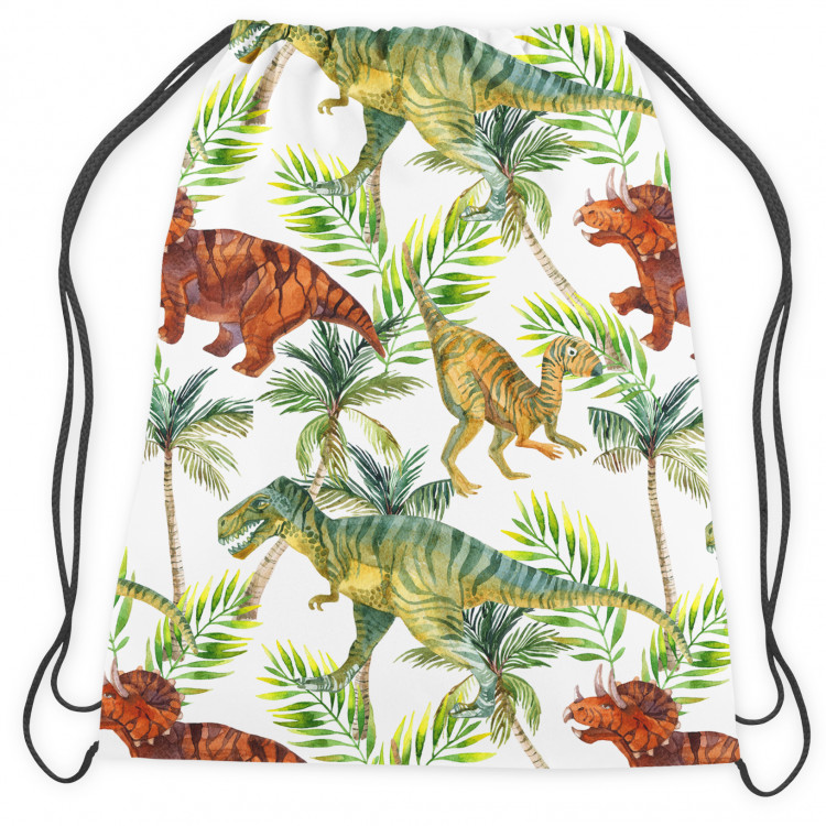 Worek plecak Dinozaury w tropikach - zwierzęta, liście i palmy na jasnym tle 147702 additionalImage 2