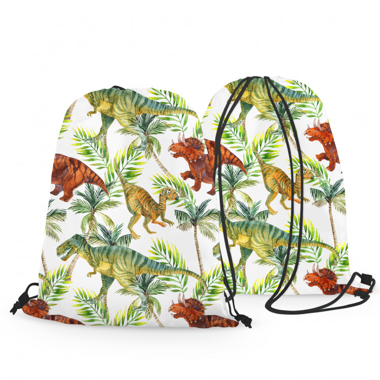 Worek plecak Dinozaury w tropikach - zwierzęta, liście i palmy na jasnym tle 147702 additionalImage 3