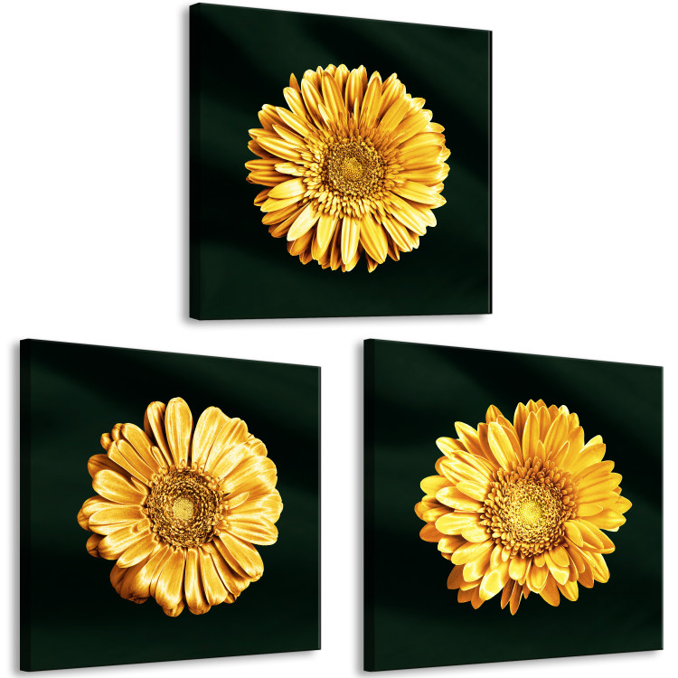 Obraz Złote słoneczniki - tryptyk w stylu glamour ze złotymi kwiatami 132132 additionalImage 2
