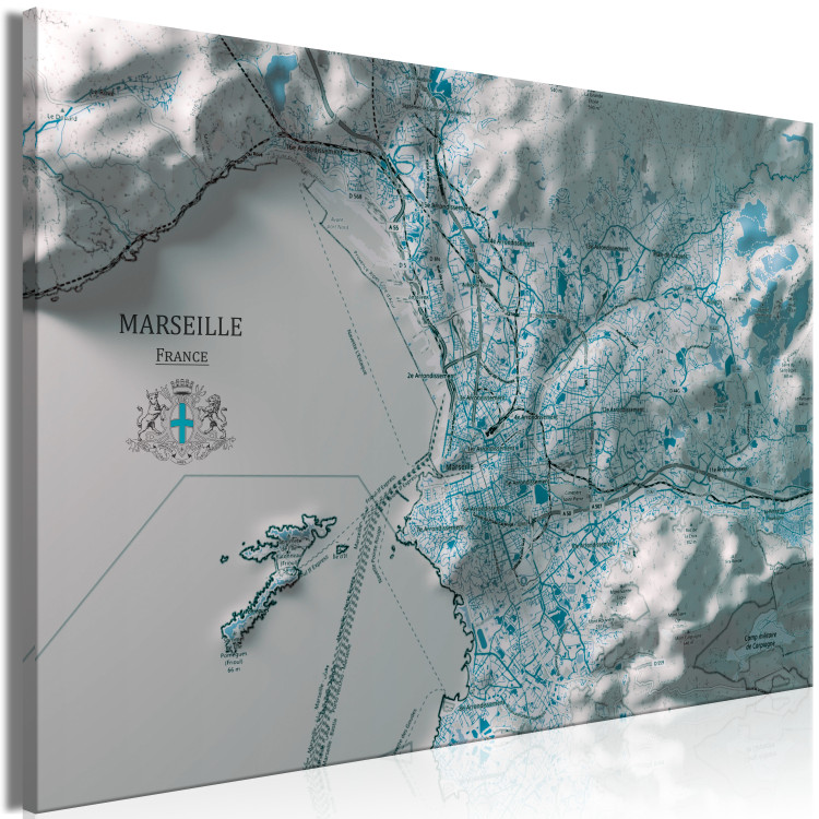 Obraz Mapa Marsylii - mapa francuskiego miasta wraz z pasmem górskim 131642 additionalImage 2