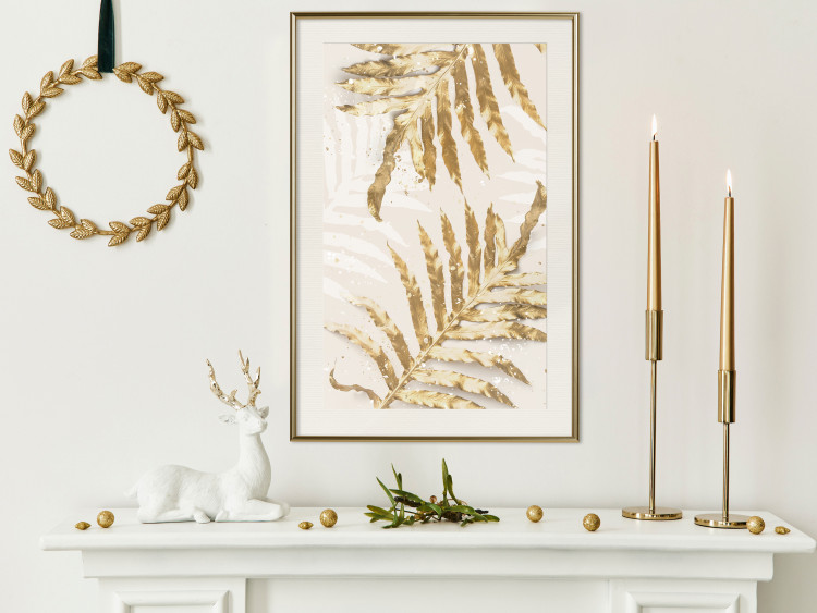Plakat Złote eleganckie liście - rośliny w klimacie świątecznym 148042 additionalImage 24
