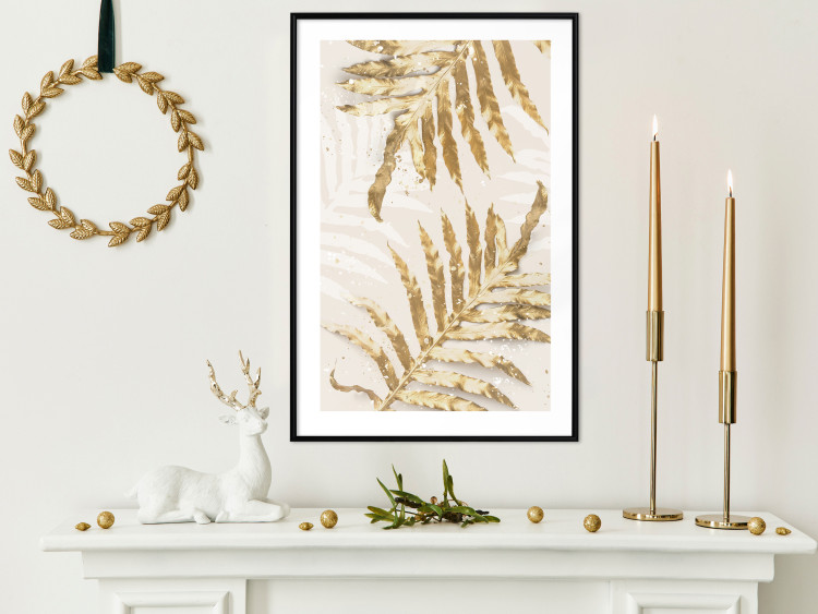 Plakat Złote eleganckie liście - rośliny w klimacie świątecznym 148042 additionalImage 20