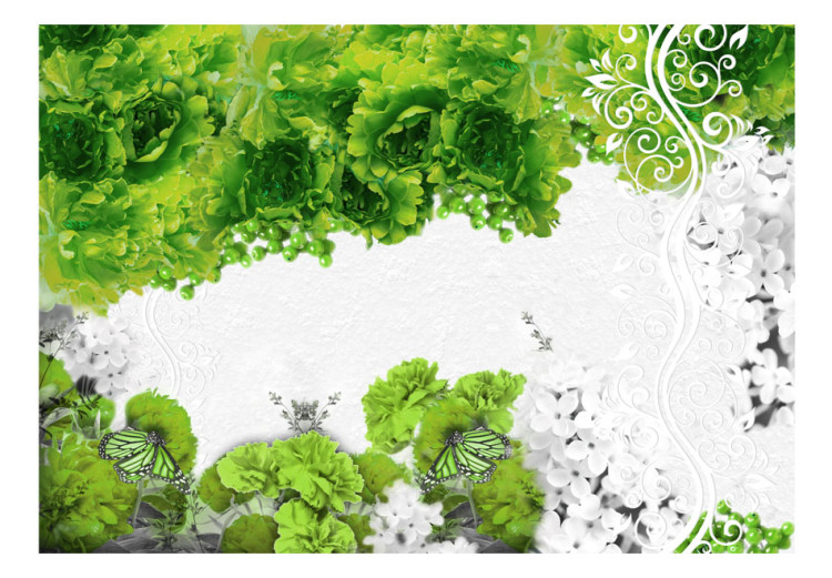 Fototapeta Kolory wiosny zielony - natura z roślinami i motylami na białym tle 60742 additionalImage 1