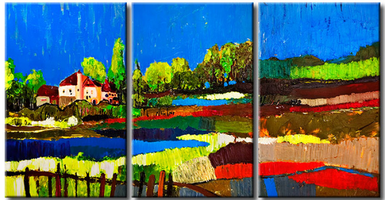 Obraz Malowana wieś - kolorowy, wiejski krajobraz pełen nasyconych barw 49752