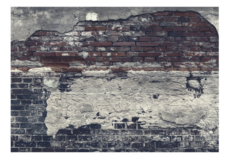 Fototapeta Szare mury - fragmenty elewacji z betonu na tle z kolorowej cegły 91162 additionalImage 1