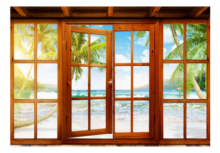 Fototapeta Chwila przyjemności - widok z okna na zielone wyspy i błękitne morze 61672 additionalImage 1