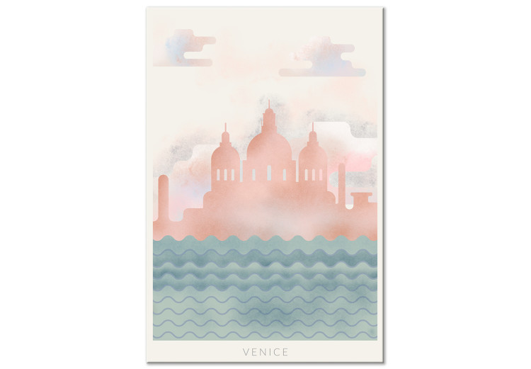 Obraz Wenecja na falach - rysunkowy wizerunek centrum miasta, róż i błękit 134992