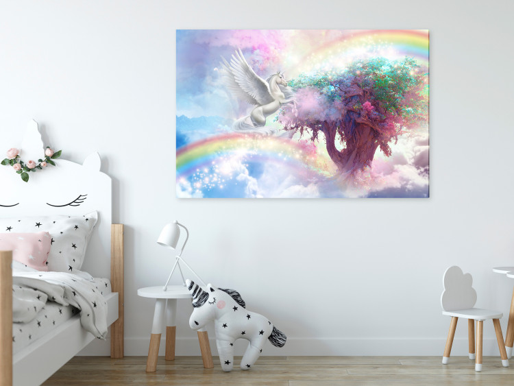 Obraz Jednorożec i magiczne drzewo - bajkowa i tęczowa kraina w chmurach 148792 additionalImage 3
