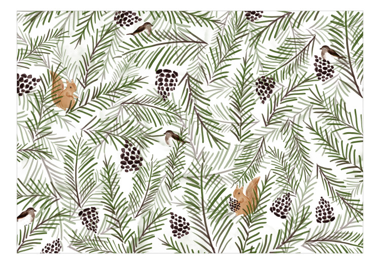Fototapeta Motyw lasu - pejzaż z leśnymi zwierzętami i drzewami na białym tle 143703 additionalImage 1
